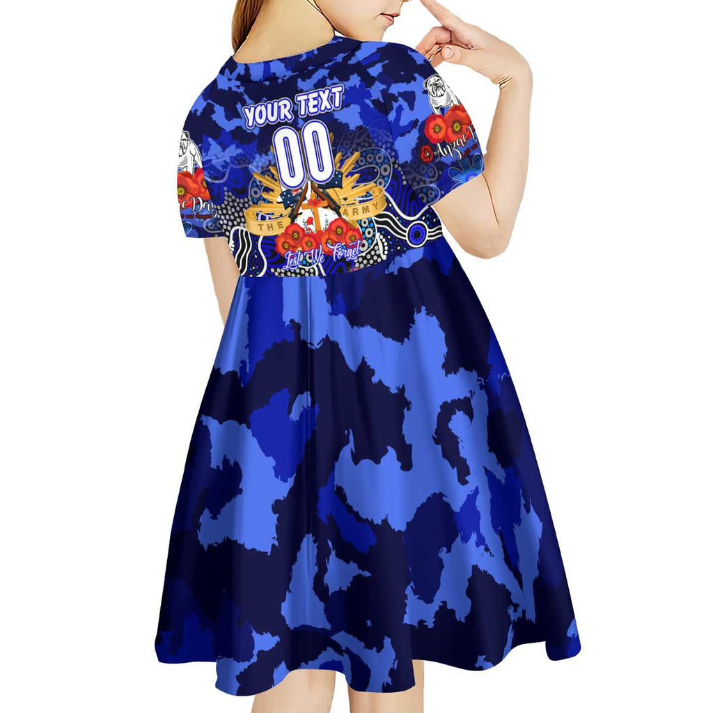 Personalized Bulldogs ANZAC Day Kid Short Sleeve Dress Australian Army - Lest We Forget