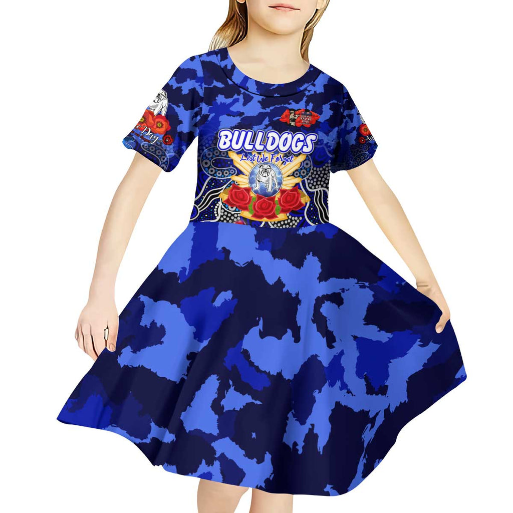 Personalized Bulldogs ANZAC Day Kid Short Sleeve Dress Australian Army - Lest We Forget
