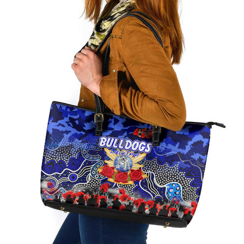 Bulldogs ANZAC Day Leather Tote Bag Australian Army - Lest We Forget