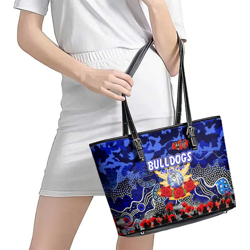 Bulldogs ANZAC Day Leather Tote Bag Australian Army - Lest We Forget