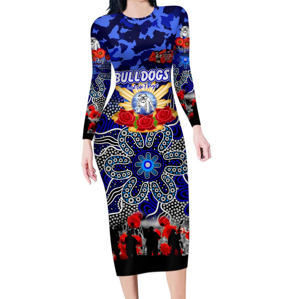 Personalized Bulldogs ANZAC Day Long Sleeve Bodycon Dress Australian Army - Lest We Forget