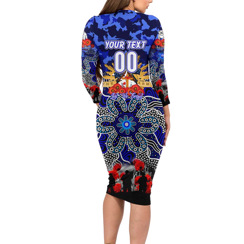 Personalized Bulldogs ANZAC Day Long Sleeve Bodycon Dress Australian Army - Lest We Forget