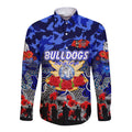 Personalized Bulldogs ANZAC Day Long Sleeve Button Shirt Australian Army - Lest We Forget
