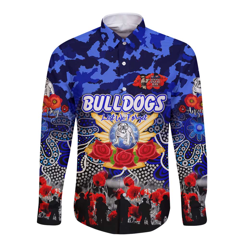 Personalized Bulldogs ANZAC Day Long Sleeve Button Shirt Australian Army - Lest We Forget