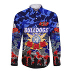 Personalized Bulldogs ANZAC Day Long Sleeve Button Shirt Australian Army - Lest We Forget