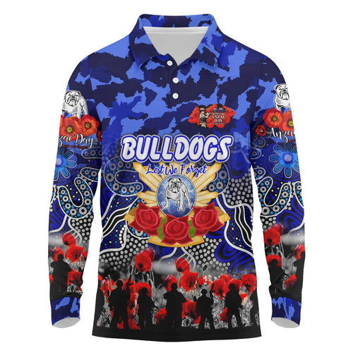 Personalized Bulldogs ANZAC Day Long Sleeve Polo Shirt Australian Army - Lest We Forget