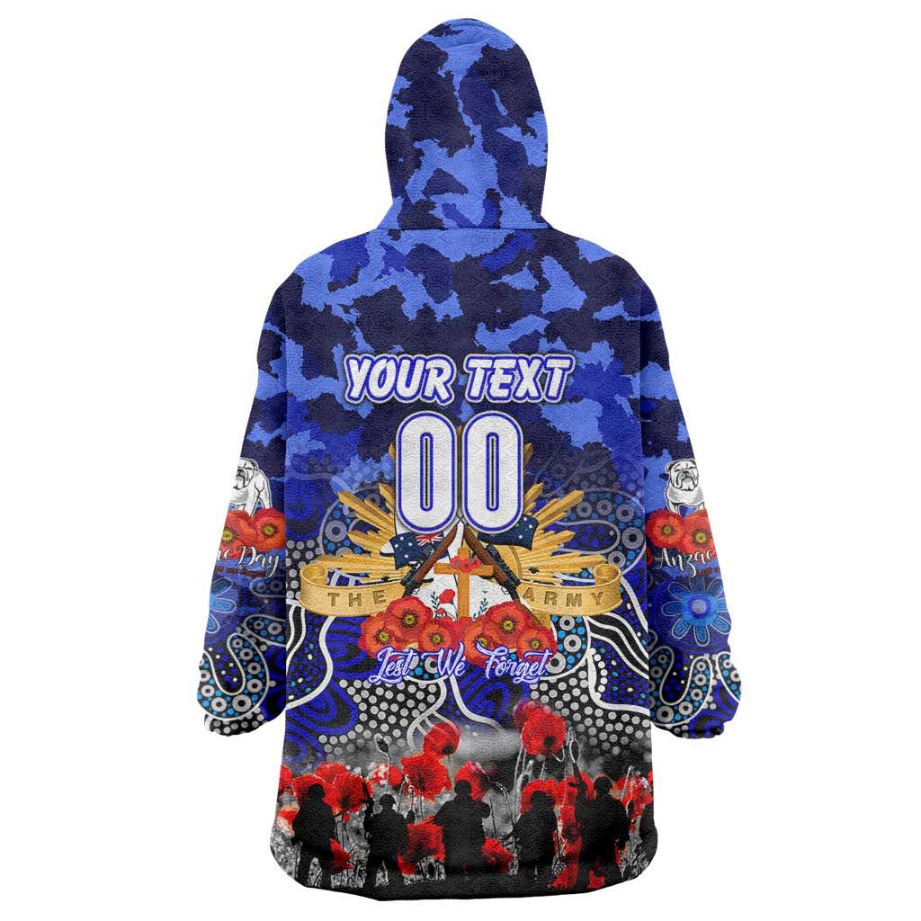 Personalized Bulldogs ANZAC Day Wearable Blanket Hoodie Australian Army - Lest We Forget