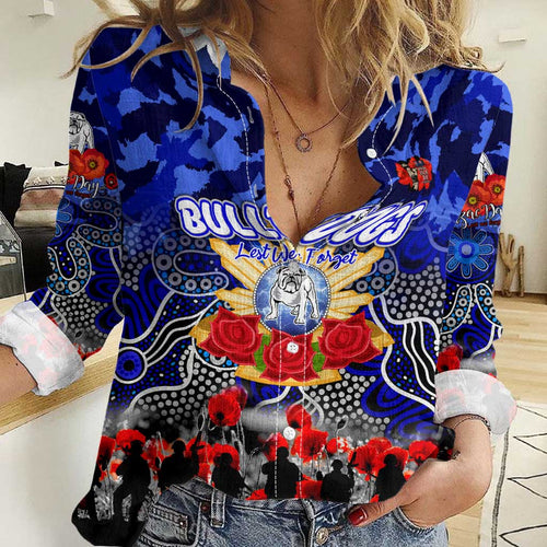 Personalized Bulldogs ANZAC Day Women Casual Shirt Australian Army - Lest We Forget