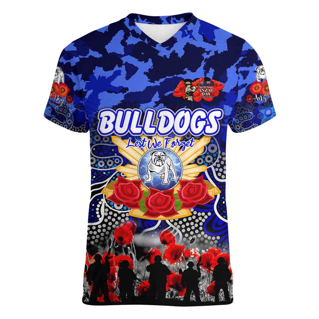 Personalized Bulldogs ANZAC Day Women V-Neck T-Shirt Australian Army - Lest We Forget