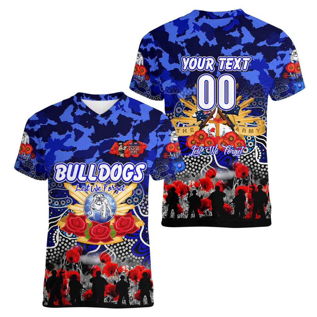 Personalized Bulldogs ANZAC Day Women V-Neck T-Shirt Australian Army - Lest We Forget