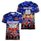 Personalized Bulldogs ANZAC Day Women V-Neck T-Shirt Australian Army - Lest We Forget
