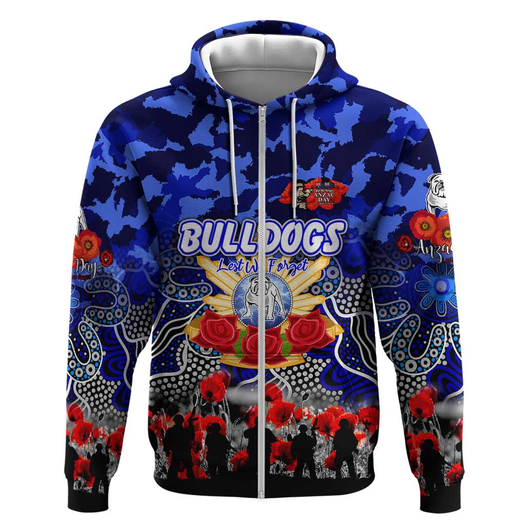Personalized Bulldogs ANZAC Day Zip Hoodie Australian Army - Lest We Forget