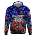 Personalized Bulldogs ANZAC Day Zip Hoodie Australian Army - Lest We Forget