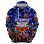 Personalized Bulldogs ANZAC Day Zip Hoodie Australian Army - Lest We Forget