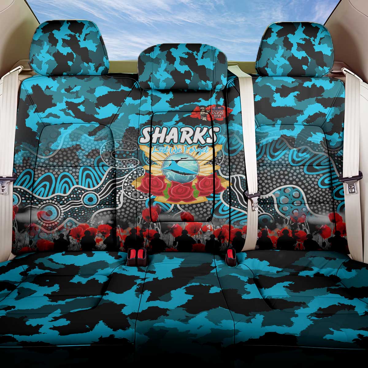 Sharks ANZAC Day Back Car Seat Cover Australian Army - Lest We Forget