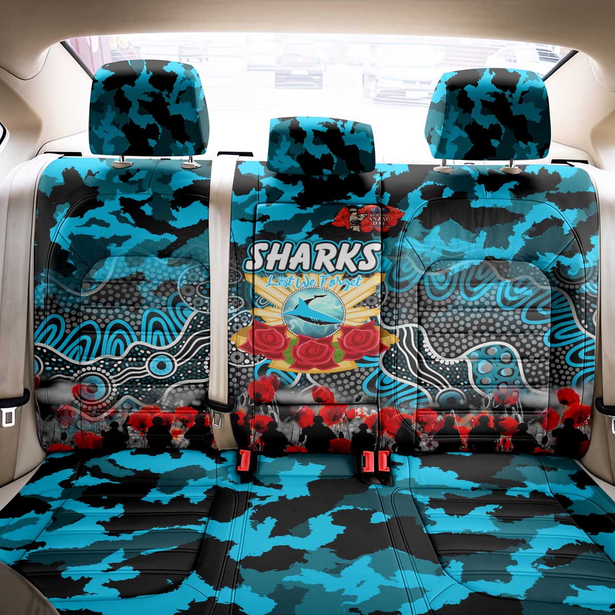 Sharks ANZAC Day Back Car Seat Cover Australian Army - Lest We Forget