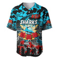 Personalized Sharks ANZAC Day Baseball Jersey Australian Army - Lest We Forget