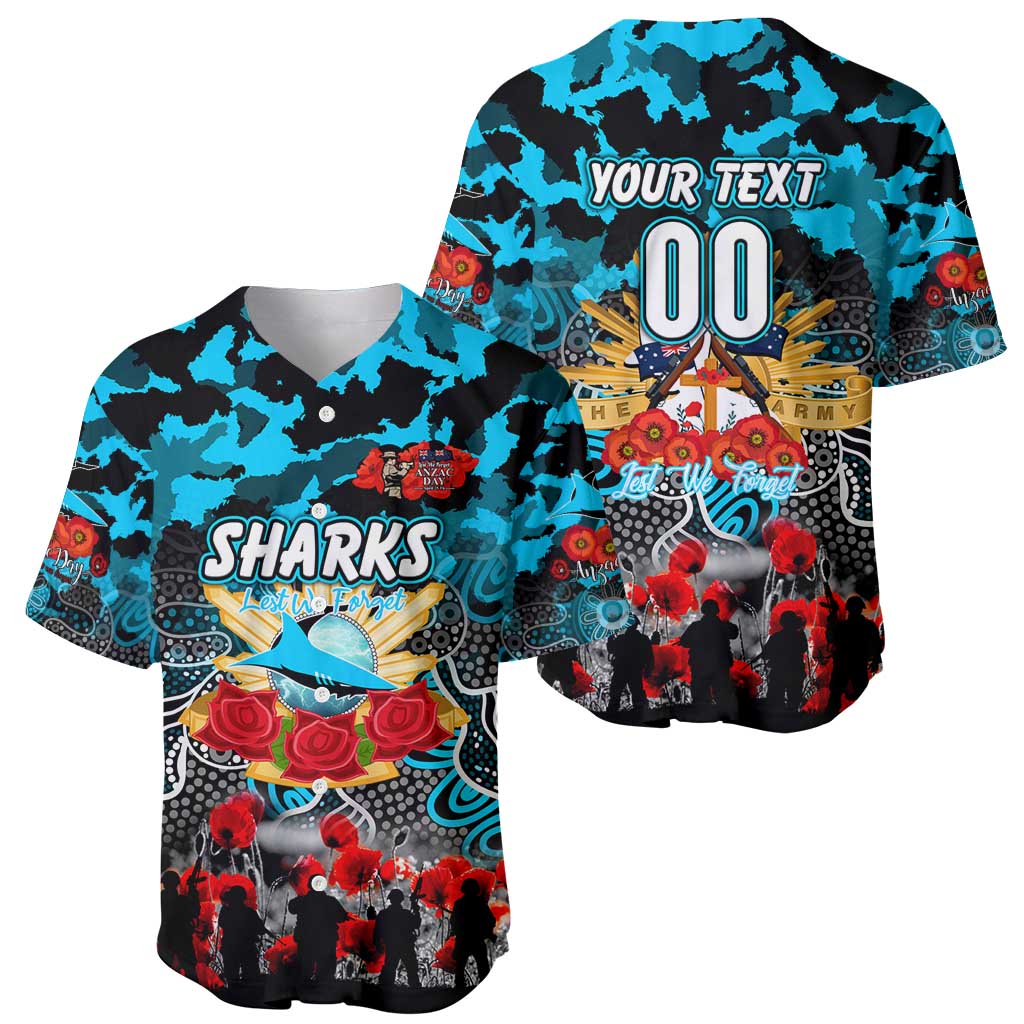 Personalized Sharks ANZAC Day Baseball Jersey Australian Army - Lest We Forget