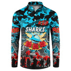 Personalized Sharks ANZAC Day Button Sweatshirt Australian Army - Lest We Forget