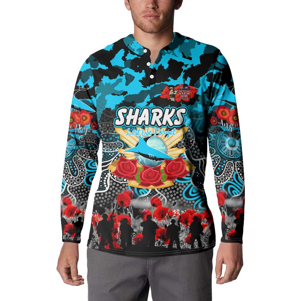 Personalized Sharks ANZAC Day Button Sweatshirt Australian Army - Lest We Forget