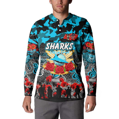 Personalized Sharks ANZAC Day Button Sweatshirt Australian Army - Lest We Forget