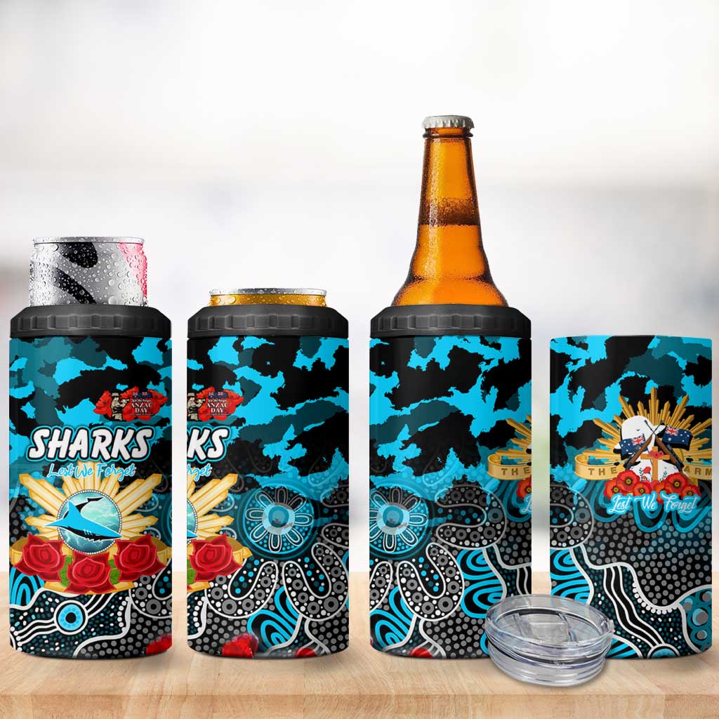 Personalized Sharks ANZAC Day 4 in 1 Can Cooler Tumbler Australian Army - Lest We Forget