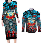 Personalized Sharks ANZAC Day Couples Matching Long Sleeve Bodycon Dress and Long Sleeve Button Shirt Australian Army - Lest We Forget