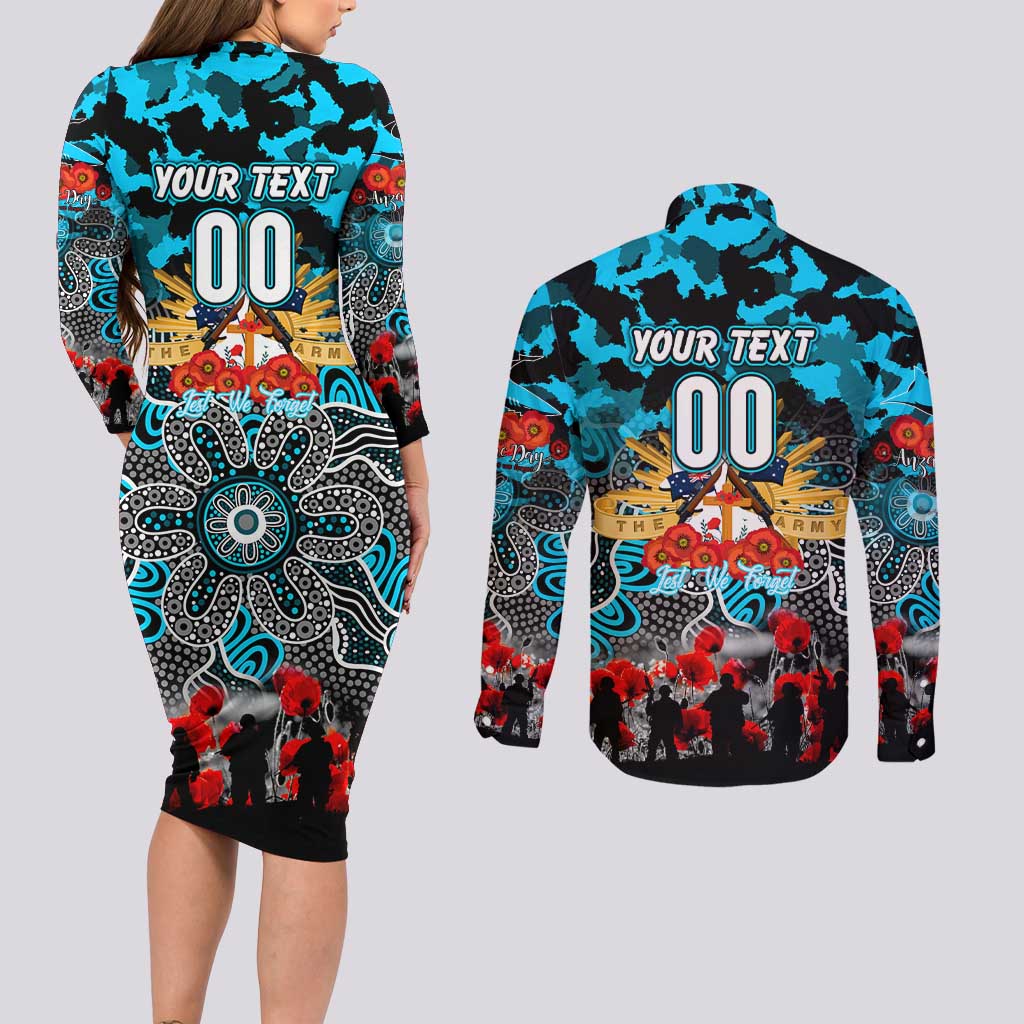 Personalized Sharks ANZAC Day Couples Matching Long Sleeve Bodycon Dress and Long Sleeve Button Shirt Australian Army - Lest We Forget
