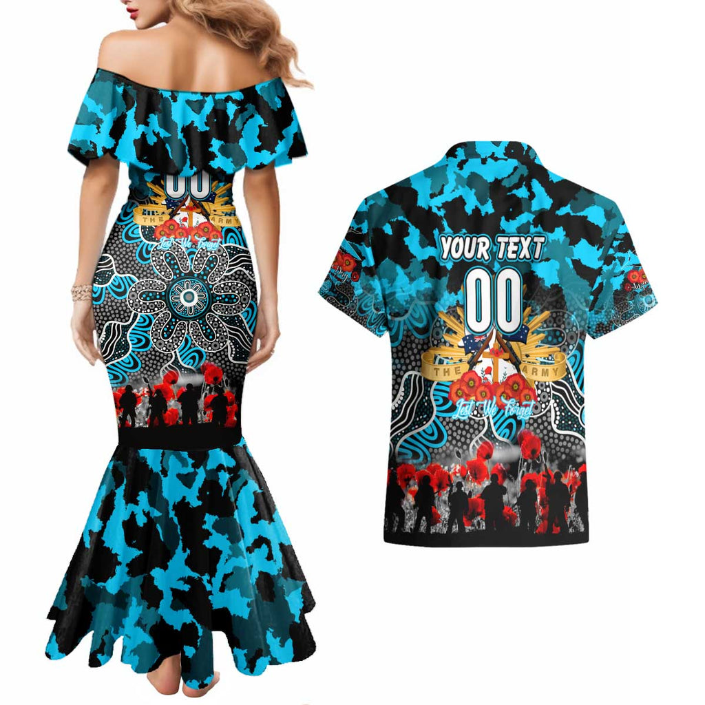 Personalized Sharks ANZAC Day Couples Matching Mermaid Dress and Hawaiian Shirt Australian Army - Lest We Forget