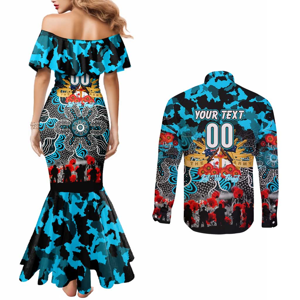 Personalized Sharks ANZAC Day Couples Matching Mermaid Dress and Long Sleeve Button Shirt Australian Army - Lest We Forget