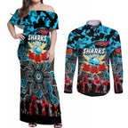 Personalized Sharks ANZAC Day Couples Matching Off Shoulder Maxi Dress and Long Sleeve Button Shirt Australian Army - Lest We Forget