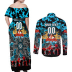 Personalized Sharks ANZAC Day Couples Matching Off Shoulder Maxi Dress and Long Sleeve Button Shirt Australian Army - Lest We Forget