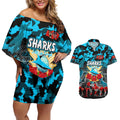 Personalized Sharks ANZAC Day Couples Matching Off Shoulder Short Dress and Hawaiian Shirt Australian Army - Lest We Forget