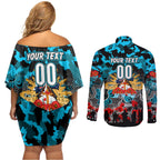 Personalized Sharks ANZAC Day Couples Matching Off Shoulder Short Dress and Long Sleeve Button Shirt Australian Army - Lest We Forget