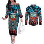 Personalized Sharks ANZAC Day Couples Matching Off The Shoulder Long Sleeve Dress and Long Sleeve Button Shirt Australian Army - Lest We Forget