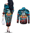 Personalized Sharks ANZAC Day Couples Matching Off The Shoulder Long Sleeve Dress and Long Sleeve Button Shirt Australian Army - Lest We Forget
