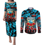 Personalized Sharks ANZAC Day Couples Matching Puletasi and Long Sleeve Button Shirt Australian Army - Lest We Forget