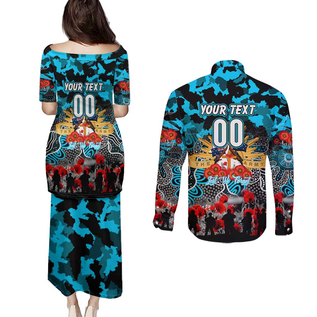 Personalized Sharks ANZAC Day Couples Matching Puletasi and Long Sleeve Button Shirt Australian Army - Lest We Forget