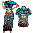 Personalized Sharks ANZAC Day Couples Matching Short Sleeve Bodycon Dress and Hawaiian Shirt Australian Army - Lest We Forget