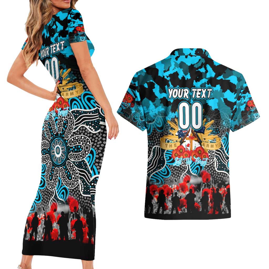 Personalized Sharks ANZAC Day Couples Matching Short Sleeve Bodycon Dress and Hawaiian Shirt Australian Army - Lest We Forget