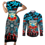 Personalized Sharks ANZAC Day Couples Matching Short Sleeve Bodycon Dress and Long Sleeve Button Shirt Australian Army - Lest We Forget