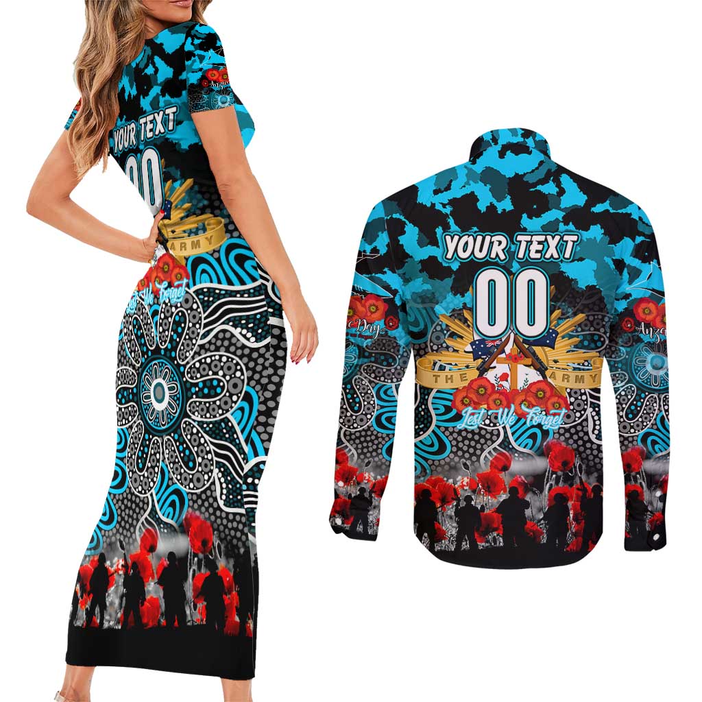 Personalized Sharks ANZAC Day Couples Matching Short Sleeve Bodycon Dress and Long Sleeve Button Shirt Australian Army - Lest We Forget