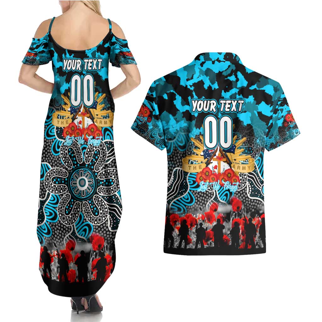 Personalized Sharks ANZAC Day Couples Matching Summer Maxi Dress and Hawaiian Shirt Australian Army - Lest We Forget