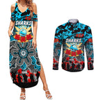 Personalized Sharks ANZAC Day Couples Matching Summer Maxi Dress and Long Sleeve Button Shirt Australian Army - Lest We Forget