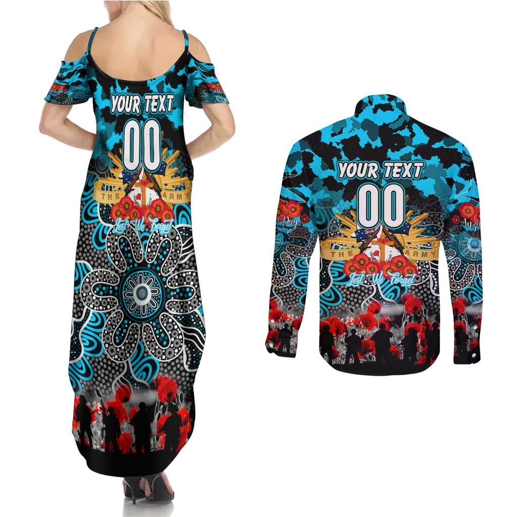 Personalized Sharks ANZAC Day Couples Matching Summer Maxi Dress and Long Sleeve Button Shirt Australian Army - Lest We Forget
