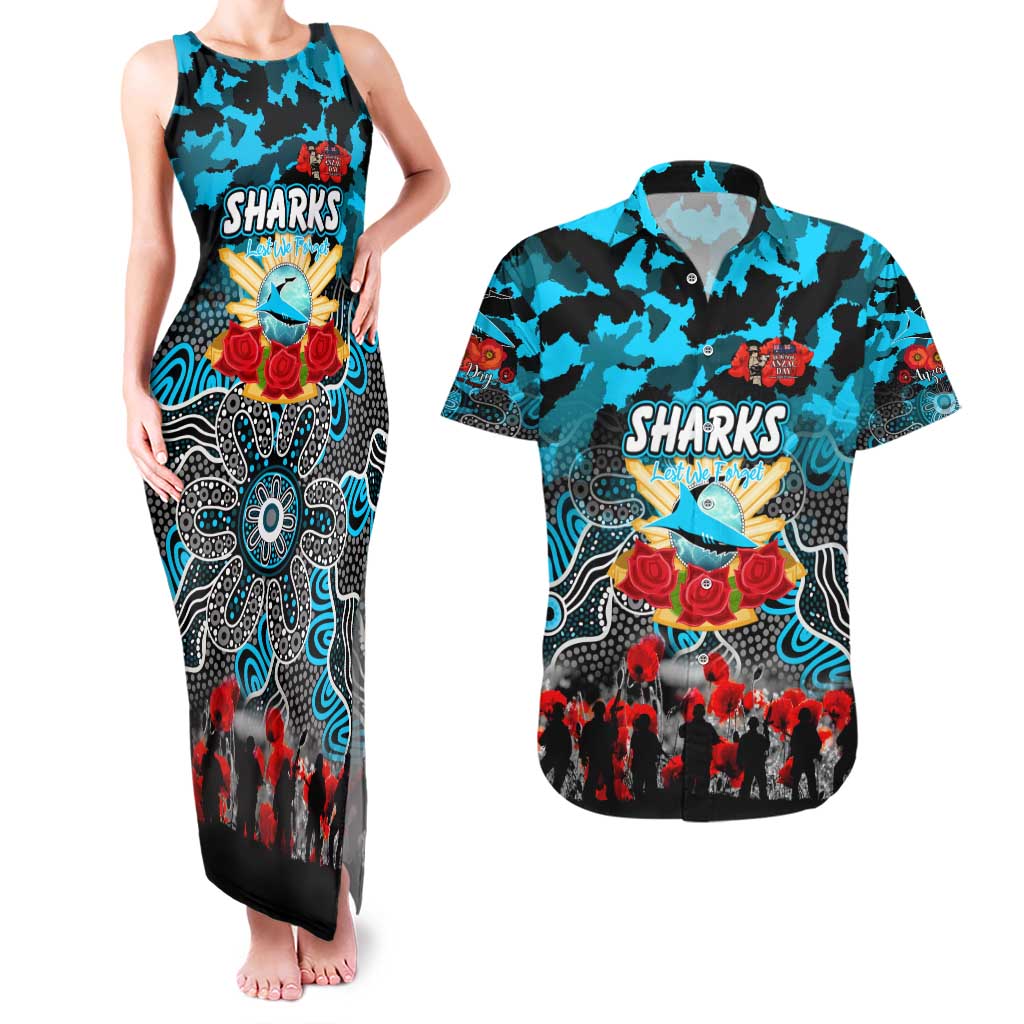 Personalized Sharks ANZAC Day Couples Matching Tank Maxi Dress and Hawaiian Shirt Australian Army - Lest We Forget