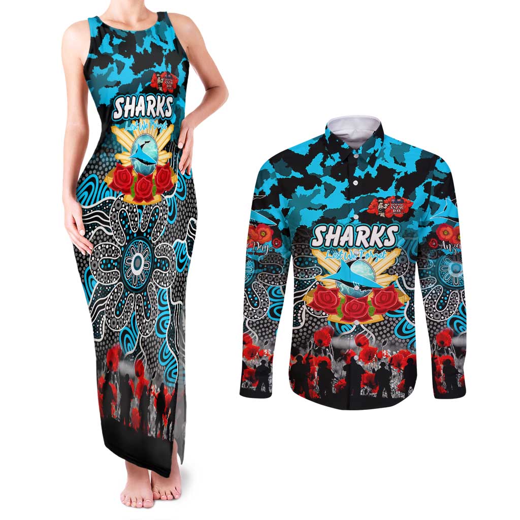 Personalized Sharks ANZAC Day Couples Matching Tank Maxi Dress and Long Sleeve Button Shirt Australian Army - Lest We Forget