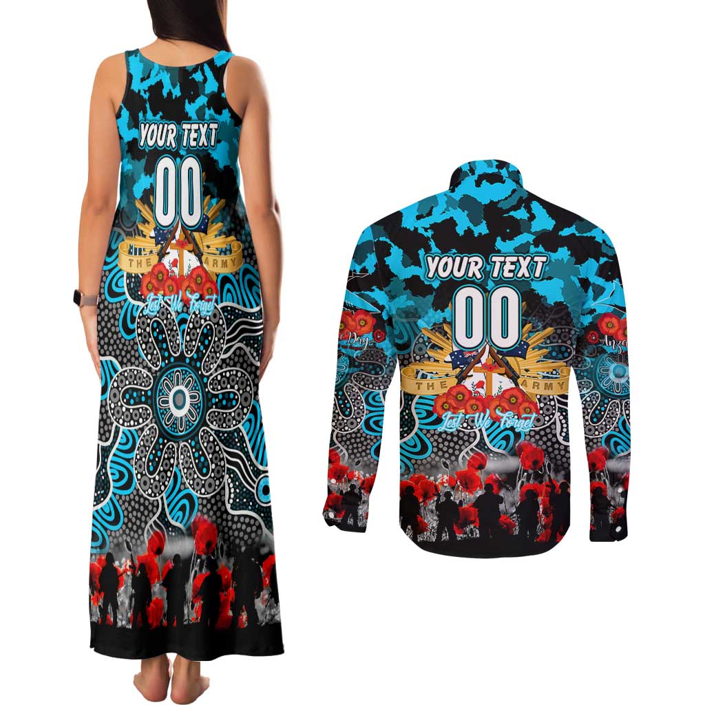 Personalized Sharks ANZAC Day Couples Matching Tank Maxi Dress and Long Sleeve Button Shirt Australian Army - Lest We Forget