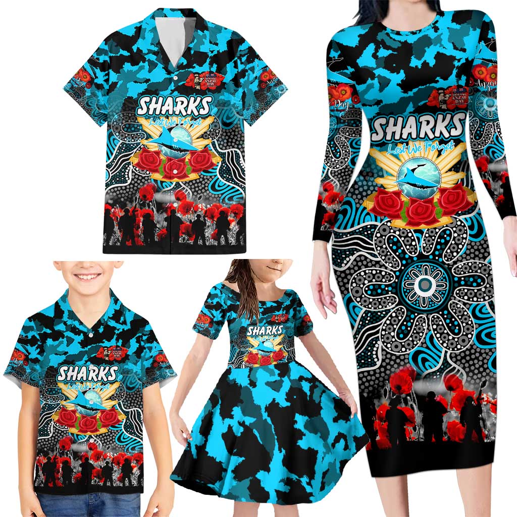 Personalized Sharks ANZAC Day Family Matching Long Sleeve Bodycon Dress and Hawaiian Shirt Australian Army - Lest We Forget