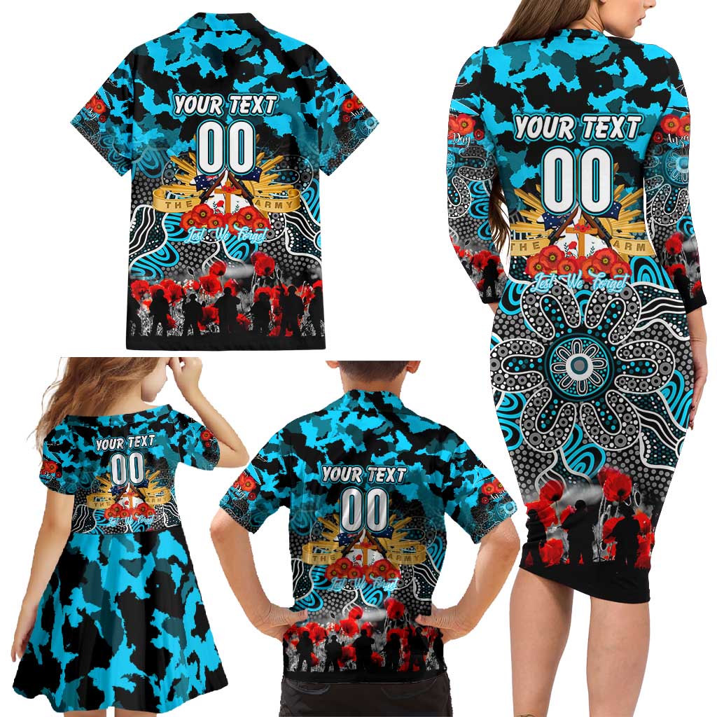 Personalized Sharks ANZAC Day Family Matching Long Sleeve Bodycon Dress and Hawaiian Shirt Australian Army - Lest We Forget